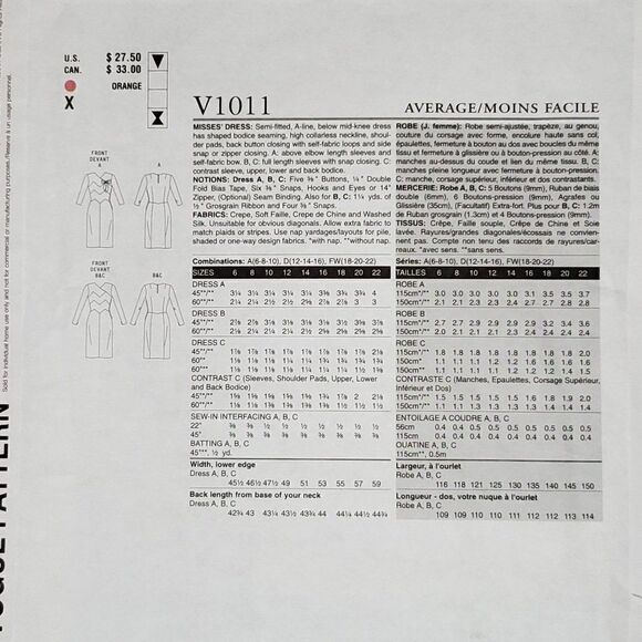 Vogue Vintage Model 1940 Dress Pattern V1011 D 12 14 16 Semi Fitted Yoke Uncut - Picture 2 of 2